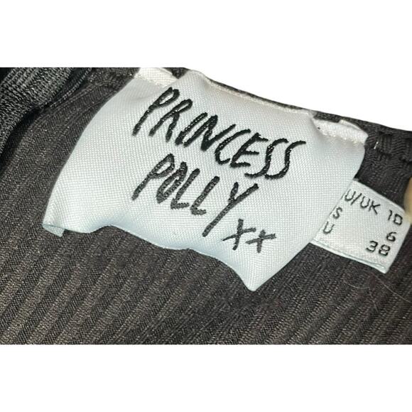 Princess Polly Sara Romper Womens Size 6 Black Ribbed Long Sleeve Stretch Sporty - Picture 2 of 7